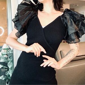 Elegant Puffy Sleeves Pencil Sweater Dress